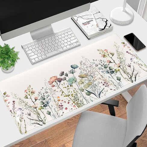 Floral Desk Mat Beige Boho Desk Pad, Large Extend Mouse Pad XXL, Cute Minimalist Flowers Keyboard Mat, Esthetics Desktop Mat Laptop Wireless Mouse Mat for Desk, Gift for Women 31.5"x15.75" in Saudi Arabia