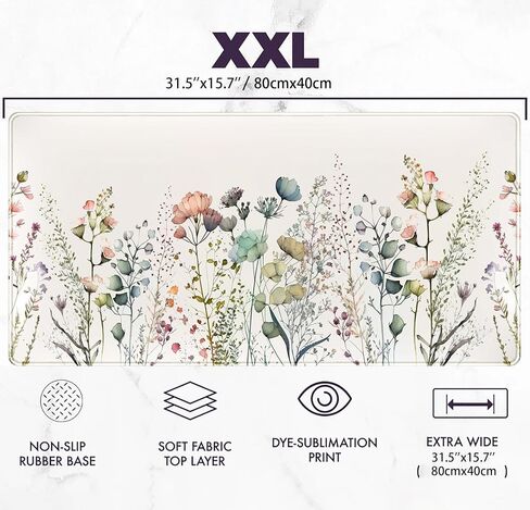 Floral Desk Mat Beige Boho Desk Pad, Large Extend Mouse Pad XXL, Cute Minimalist Flowers Keyboard Mat, Esthetics Desktop Mat Laptop Wireless Mouse Mat for Desk, Gift for Women 31.5"x15.75" in Saudi Arabia