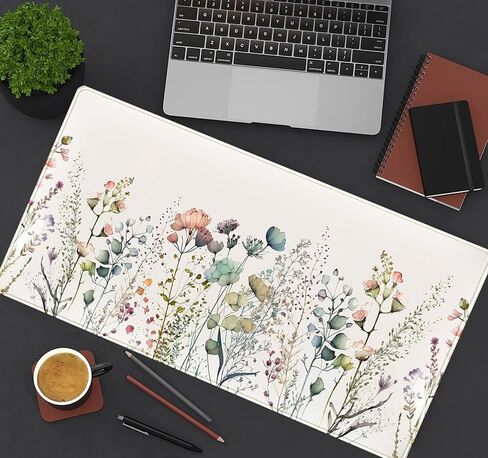 Floral Desk Mat Beige Boho Desk Pad, Large Extend Mouse Pad XXL, Cute Minimalist Flowers Keyboard Mat, Esthetics Desktop Mat Laptop Wireless Mouse Mat for Desk, Gift for Women 31.5"x15.75" in Saudi Arabia