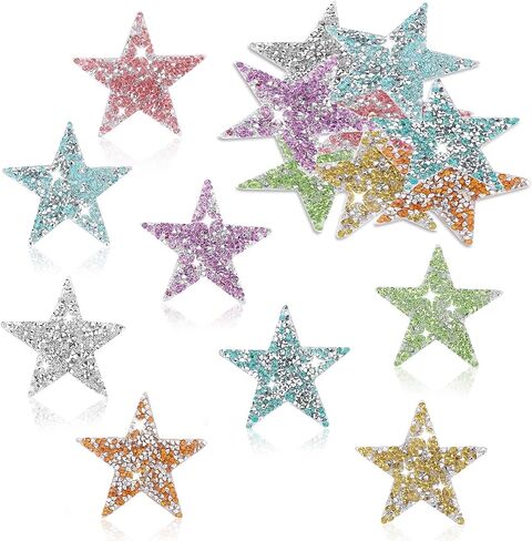 Prasacco 16 Pieces Colorful Rhinestone Star Patches, Bling Iron on Star Patches Rhinestone Glitter Star Patches Shiny Star Patches Appliques for DIY Clothing Jeans Hat Repair Decoration in Saudi Arabia