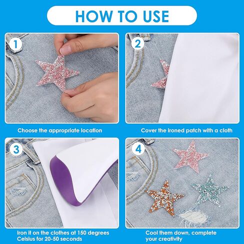Prasacco 16 Pieces Colorful Rhinestone Star Patches, Bling Iron on Star Patches Rhinestone Glitter Star Patches Shiny Star Patches Appliques for DIY Clothing Jeans Hat Repair Decoration in Saudi Arabia