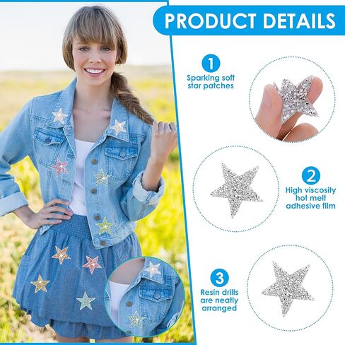 Prasacco 16 Pieces Colorful Rhinestone Star Patches, Bling Iron on Star Patches Rhinestone Glitter Star Patches Shiny Star Patches Appliques for DIY Clothing Jeans Hat Repair Decoration in Saudi Arabia