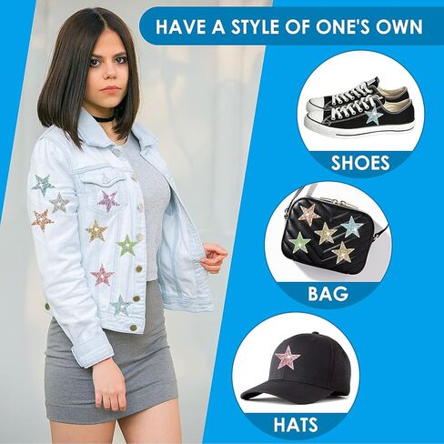 Prasacco 16 Pieces Colorful Rhinestone Star Patches, Bling Iron on Star Patches Rhinestone Glitter Star Patches Shiny Star Patches Appliques for DIY Clothing Jeans Hat Repair Decoration in Saudi Arabia