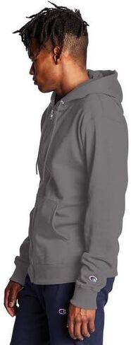 Champion S800 Men's Powerblend Full-Zip Hooded Sweatshirt, Midweight 9 oz. Cotton-Polyester Blend, Durable, Front Pocket (US, Alpha, X-Large, Regular, Regular, Charcoal Heather) in Saudi Arabia