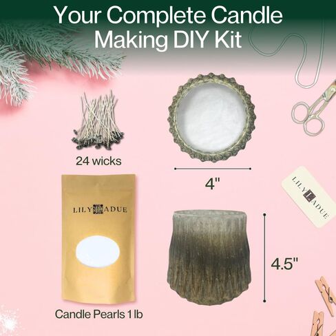 LILY LADUE Pearl Wax Sand Candle Making Kit for Adults - 1 Lb. Unscented Pearled Candle Sand Beads with 24 Wicks, Glass Volcano Vessel, DIY Kits for Adult Beginners and Teens, Fun Activity for Home in Saudi Arabia