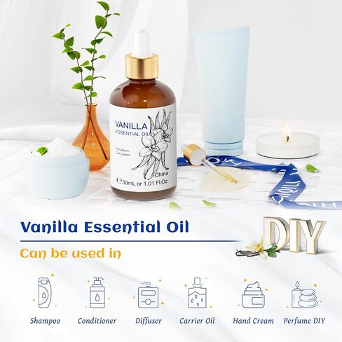 HIQILI 1 Fl Oz Vanilla Essential Oil, Undiluted Natural Strong Fragrance Add in Skin Perfume, Unscented Lotion, Candle Soap Making Scent, Relax at Home with Diffuse Warm Sweet Aroma in Saudi Arabia