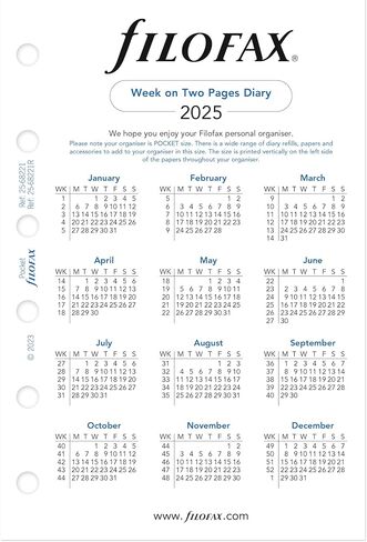 Filofax Calendar Diary Refill, Pocket Size, Week-to-View, White Paper, Unruled, English, 2025 (C68221-25) in Saudi Arabia