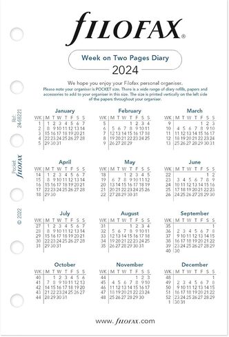 Filofax Calendar Diary Refill, Pocket Size, Week-to-View, White Paper, Unruled, English, 2025 (C68221-25) in Saudi Arabia