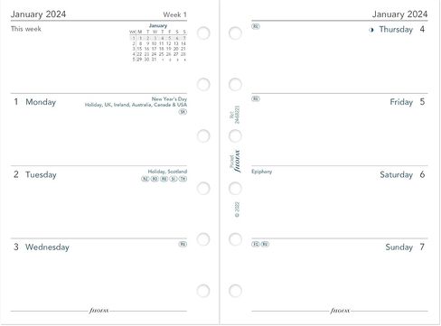 Filofax Calendar Diary Refill, Pocket Size, Week-to-View, White Paper, Unruled, English, 2025 (C68221-25) in Saudi Arabia
