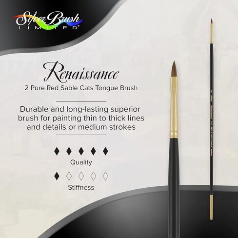 Silver Brush Limited 7110-2 Renaissance Cats Tongue Paintbrush for Oil, Watercolor, Gouache, Inks, Dyes, Fluid, & Flow Acrylic, Size 2, Long Handle in Saudi Arabia