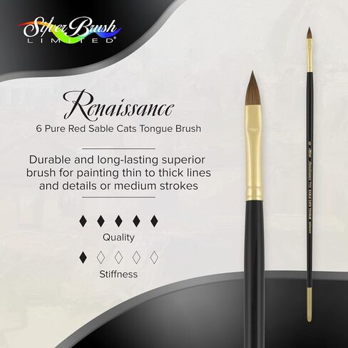 Silver Brush Limited 7110-2 Renaissance Cats Tongue Paintbrush for Oil, Watercolor, Gouache, Inks, Dyes, Fluid, & Flow Acrylic, Size 2, Long Handle in Saudi Arabia
