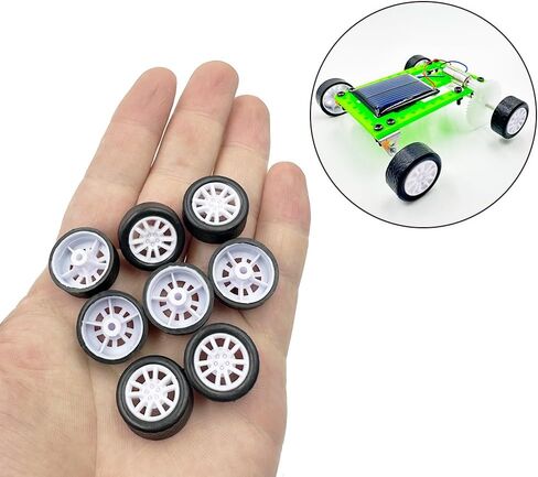 20PCS Small Toy Car Wheel 16mm Model Car Mini Rubber Tire Wheels with 10PCS Shaft Round Rod Axles for DIY Model Toy RC Car Truck Robot Building Accessories (White 2x16mm) in Saudi Arabia