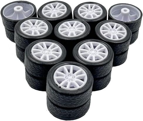 20PCS Small Toy Car Wheel 16mm Model Car Mini Rubber Tire Wheels with 10PCS Shaft Round Rod Axles for DIY Model Toy RC Car Truck Robot Building Accessories (White 2x16mm) in Saudi Arabia