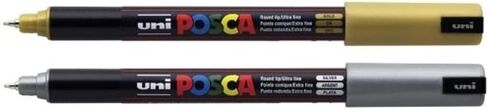 posca Authentic Marker Set, 2 Silver & Gold Professional Grade Paint Markers with 1MR Extra Fine Tip in Kuwait
