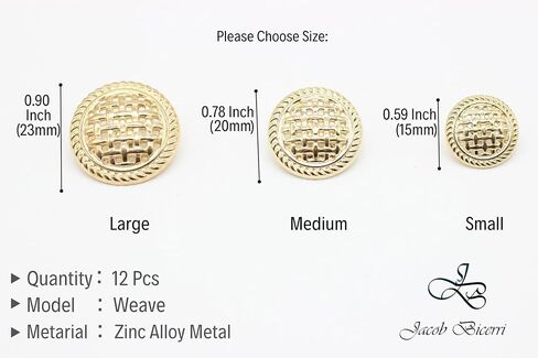 Weave Gold Metal Shank Buttons - 12 Pcs - 3 Size Options - Luxury Weave Metal Shank Buttons for Men Women Blazer Coat Uniform Shirt Suit and Jacket Sewing Craft DIY WE5233… in Saudi Arabia
