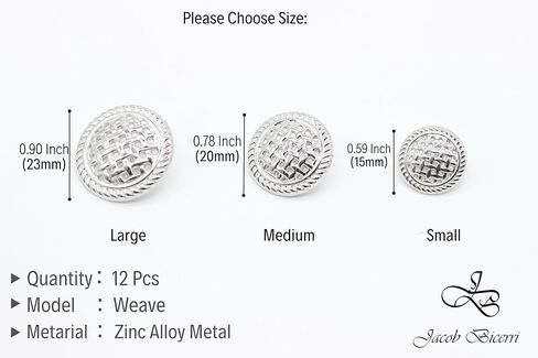 Weave Gold Metal Shank Buttons - 12 Pcs - 3 Size Options - Luxury Weave Metal Shank Buttons for Men Women Blazer Coat Uniform Shirt Suit and Jacket Sewing Craft DIY WE5233… in Saudi Arabia