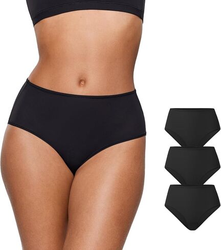 INLYRIC Women's Inbarely Soft Full Briefs - Mid Waist Underwear Breathable Stretch Tagless Ladies Panties 3 Pack in Kuwait