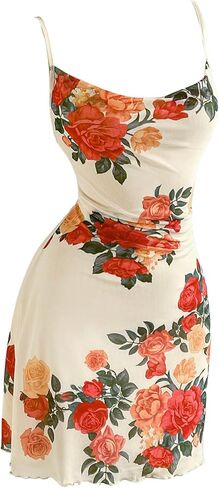 فستان MakeMeChic نسائي قصير بطبعات زهور وحزام سباغيتي واسع صيفي قصير in Kuwait