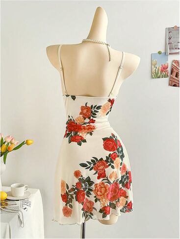 فستان MakeMeChic نسائي قصير بطبعات زهور وحزام سباغيتي واسع صيفي قصير in Kuwait