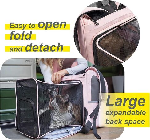 Expandable Pet Carrier, Airline-Approved Foldable and Detachable Backpack, Fits 13lbs Cat&11lbs Small Puppy Dog, for Car Travel,Camping and Emergency Transportation and Shelter (Grey) in Saudi Arabia