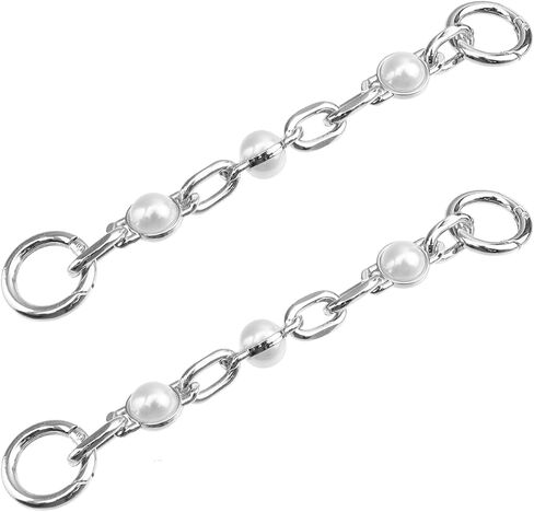2pcs 7.5 "محفظة النساء مع اللؤلؤ سلاسل موسعة أكياس الفضة سحر حزام يدوية الاستبدال سحر كيس الخرز البيضاء لحقيبة كتف كيس كروس (فضية + أبيض) in Kuwait