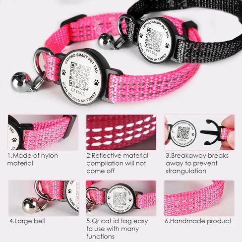 ذكية رمز QR PET ID طوق CAT TAG ، نايلون عاكس مع جرس ، انفصال آمن ، مريح ، متين-مناسب للقطط السماوية-S in Saudi Arabia