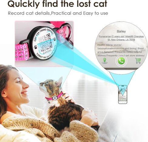 ذكية رمز QR PET ID طوق CAT TAG ، نايلون عاكس مع جرس ، انفصال آمن ، مريح ، متين-مناسب للقطط السماوية-S in Saudi Arabia