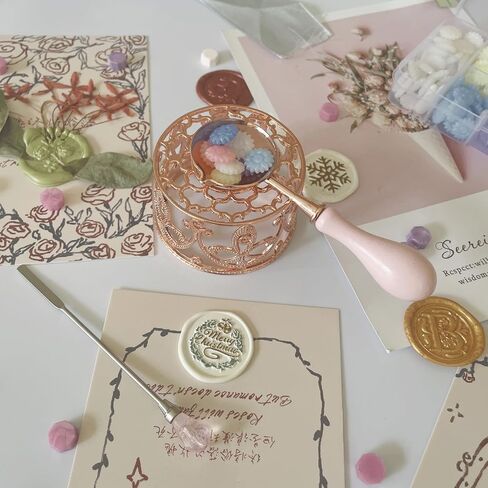 Metal Wax Seal Warmer Kit with Spoon and Stirring Stick, for Wedding Wax Envelope Seal Stamp (Rose Gold Bird's Nest Stove) in Kuwait