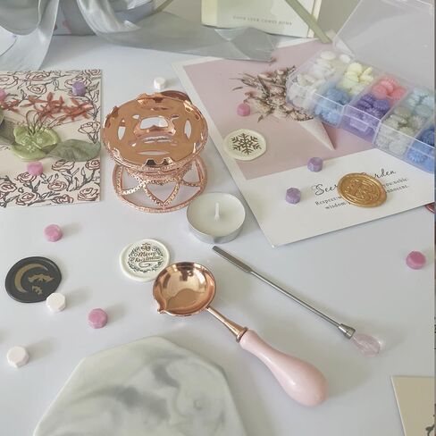Metal Wax Seal Warmer Kit with Spoon and Stirring Stick, for Wedding Wax Envelope Seal Stamp (Rose Gold Bird's Nest Stove) in Kuwait