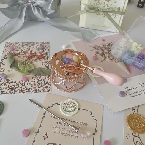 Metal Wax Seal Warmer Kit with Spoon and Stirring Stick, for Wedding Wax Envelope Seal Stamp (Rose Gold Bird's Nest Stove) in Kuwait