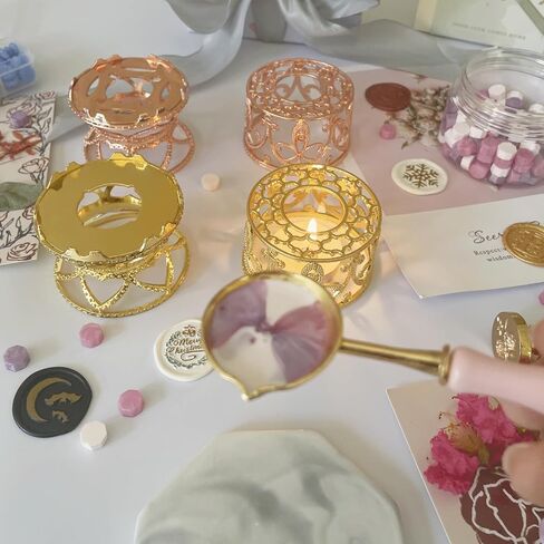 Metal Wax Seal Warmer Kit with Spoon and Stirring Stick, for Wedding Wax Envelope Seal Stamp (Rose Gold Bird's Nest Stove) in Kuwait