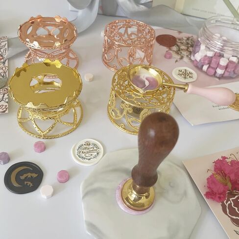 Metal Wax Seal Warmer Kit with Spoon and Stirring Stick, for Wedding Wax Envelope Seal Stamp (Rose Gold Bird's Nest Stove) in Kuwait