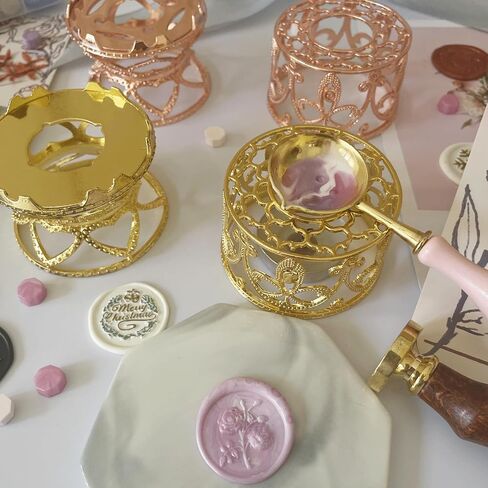 Metal Wax Seal Warmer Kit with Spoon and Stirring Stick, for Wedding Wax Envelope Seal Stamp (Rose Gold Bird's Nest Stove) in Kuwait