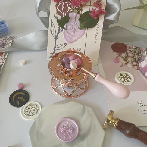 Metal Wax Seal Warmer Kit with Spoon and Stirring Stick, for Wedding Wax Envelope Seal Stamp (Rose Gold Bird's Nest Stove) in Kuwait