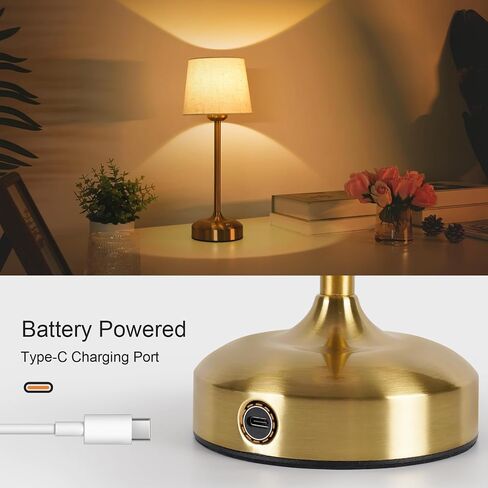 يايزا! مصباح الطاولة اللاسلكي مصباح مكتب ارتفاع قابل للتعديل ، ظلال النسيج 7500mAh قابلة لإعادة الشحن LED اللمسات اللمسة اللمسة الليلية تعتيم ، 3 درجات حرارة ملونة مع لمبة إديسون (الذهب العالي - 1 حزمة) in Saudi Arabia