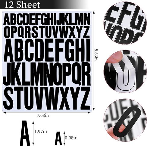 12 Sheets Alphabet Stickers, Black Self Adhesive Vinyl Letter Stickers Aesthetic, Waterproof Letter Sticker for Water Bottles, Door, Car, Scrapbooking, Poster, Cup in Kuwait