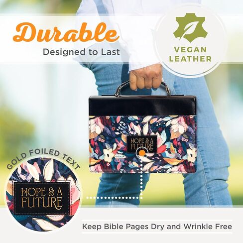Christian Art Gifts Fashion Vegan Leather Bible Cover for Women: Hope and a Future Inspirational Bible Verse, Black Floral, Large in Kuwait