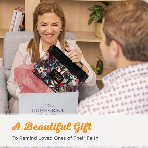 Christian Art Gifts Fashion Vegan Leather Bible Cover for Women: Hope and a Future Inspirational Bible Verse, Black Floral, Large in Kuwait