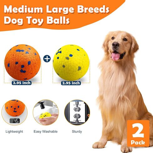 2 Pack Dog Balls Indestructible Tennis Balls for Dogs Durable Bouncy Dog Toy Balls for Aggressive Chewers Interactive Dog Toys for Water Toy Fetch Balls (Yellow,Blue) in Saudi Arabia