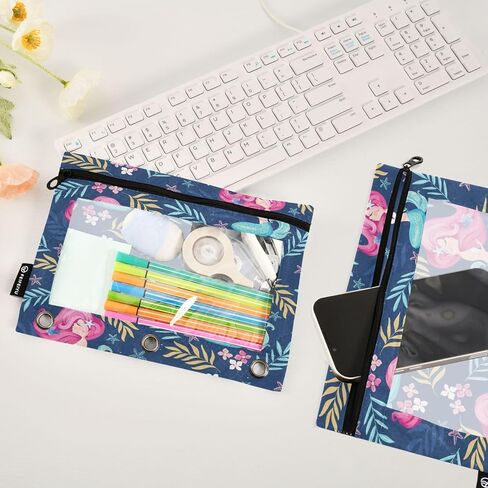 Green Black Camo Pencil Pouch Fits Standard 3-Ring Binders, Zipper Binder Pencil Bag with Clear Window for Class Office 2 Pack in Kuwait