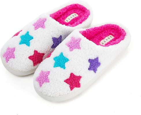Memory Foam Slippers for Women - House Slip-on with Colorful Hearts & Stars Pattern Cute Cozy Bedroom shoes in Saudi Arabia