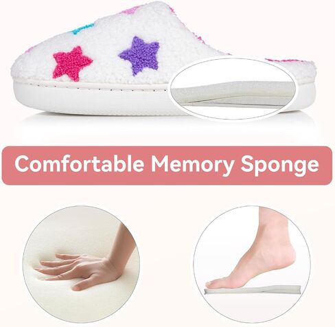 Memory Foam Slippers for Women - House Slip-on with Colorful Hearts & Stars Pattern Cute Cozy Bedroom shoes in Saudi Arabia
