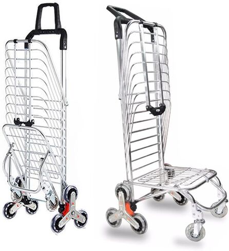 Portable Stair Climbing Shopping Cart for Groceries & Hand cart 2-in-1, Lightweight Small Utility Cart with Waterproof Liner, Elastic Cord for Luggage,Laundry,Camping,Transport,Silver,35L in Kuwait