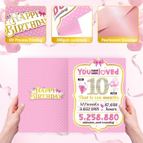 10th Birthday Card TSVATE 10 Year Old Girl Birthday Gifts, Sweet 10 Year Old Birthday Card, Birthday Gifts for 10 Year Old Girls Daughter Niece Granddaughter Sister, 10th Birthday Decorations for Girl in Saudi Arabia