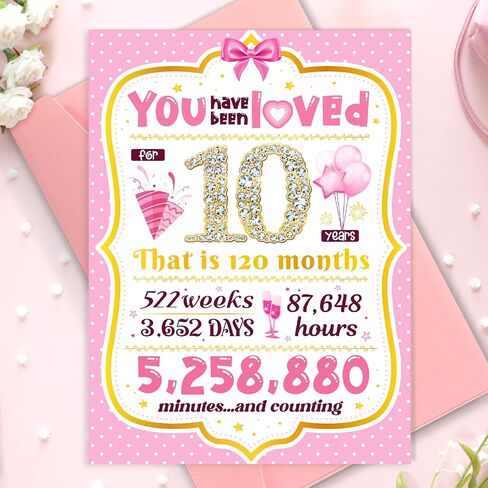 10th Birthday Card TSVATE 10 Year Old Girl Birthday Gifts, Sweet 10 Year Old Birthday Card, Birthday Gifts for 10 Year Old Girls Daughter Niece Granddaughter Sister, 10th Birthday Decorations for Girl in Saudi Arabia