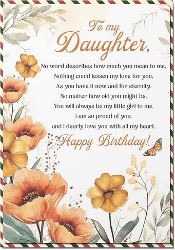 Birthday Card for Daughter, Happy Birthday Wishes for Daughter Greeting Card with Envelope and Seal, Happy Birthday Gift for Daughter from Mom, Dad, Parents in Saudi Arabia