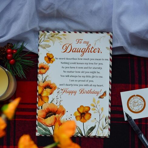 Birthday Card for Daughter, Happy Birthday Wishes for Daughter Greeting Card with Envelope and Seal, Happy Birthday Gift for Daughter from Mom, Dad, Parents in Saudi Arabia
