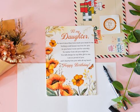 Birthday Card for Daughter, Happy Birthday Wishes for Daughter Greeting Card with Envelope and Seal, Happy Birthday Gift for Daughter from Mom, Dad, Parents in Saudi Arabia
