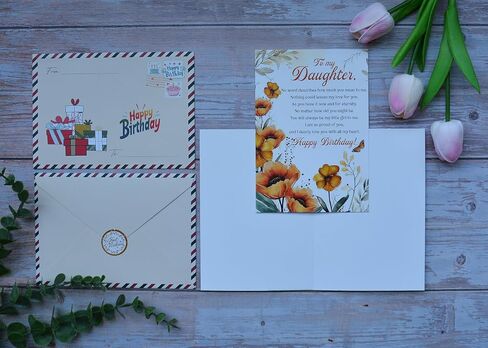 Birthday Card for Daughter, Happy Birthday Wishes for Daughter Greeting Card with Envelope and Seal, Happy Birthday Gift for Daughter from Mom, Dad, Parents in Saudi Arabia