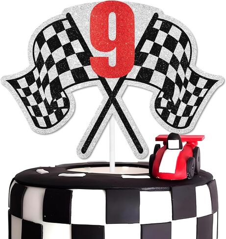 Racing Cake Topper 18th Birthday Happy Finish Line, Checkered Flag, Fast, Car Decoration, Racer Birthday Party for Boy and Girl, Racing Themed Party Decoration, Great Birthday Gift .Red.LIANGSS in Saudi Arabia